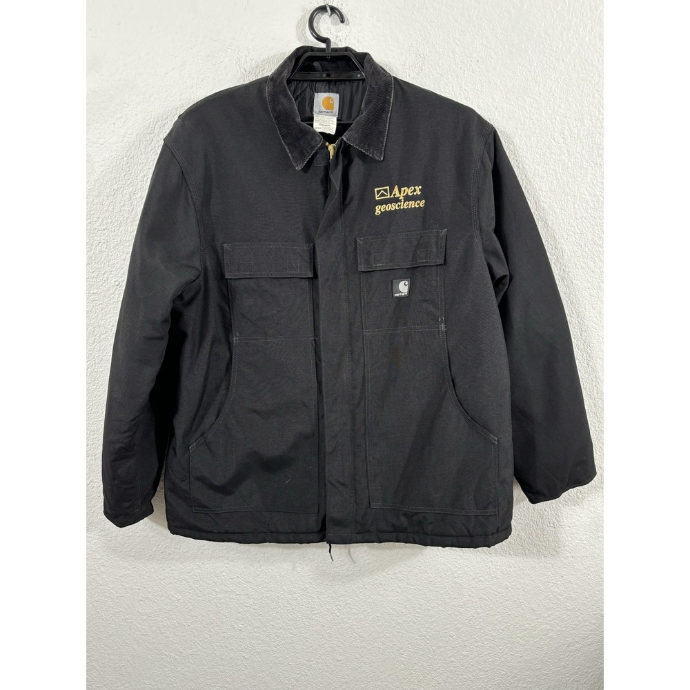 Carhartt Jacket Mens XL Black C55 BLK Apex Geoscience Work Coat Nylon Quilted